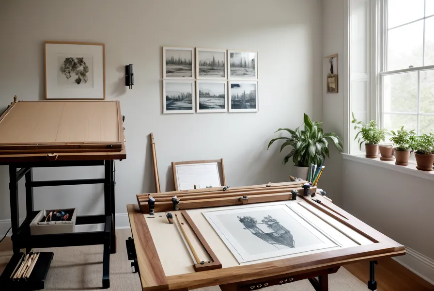 Ausgedrucktes Familienporträt aus einem Outdoor-Shooting neben einer Aquarellpalette auf einem Holztisch – Vergleich von Farbtiefe in Fotografie und Malerei