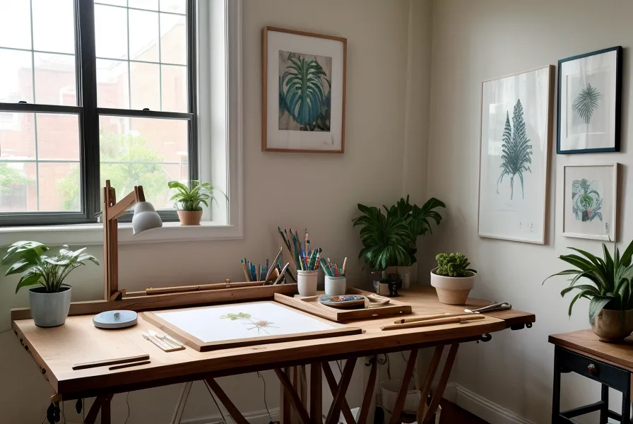 Sony Alpha 6000 neben Aquarellskizzen auf dem Atelier-Schreibtisch – Familienfotografie hinter den Kulissen