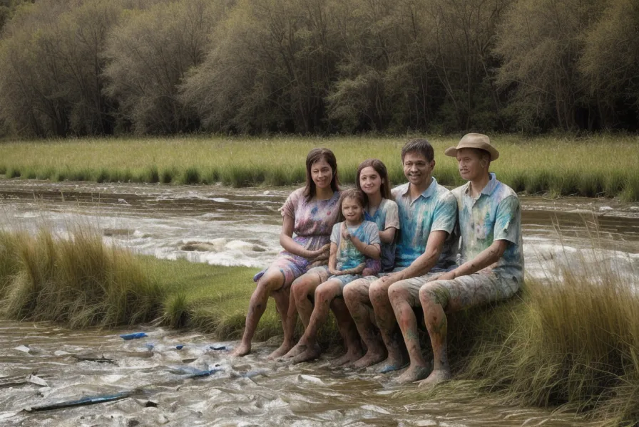 Ausgedrucktes Familienfoto an der Saale, das die natürliche Lichtstimmung und weiche Bearbeitung zeigt.