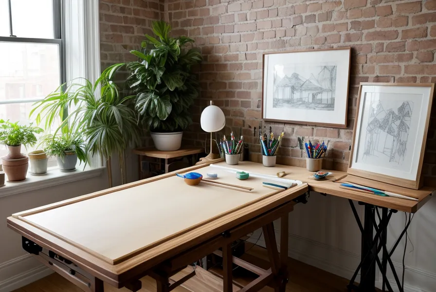 Schreibtisch mit Photoshop Ebenen neben Aquarellfarben — Bildbearbeitung im Illustrator Stil